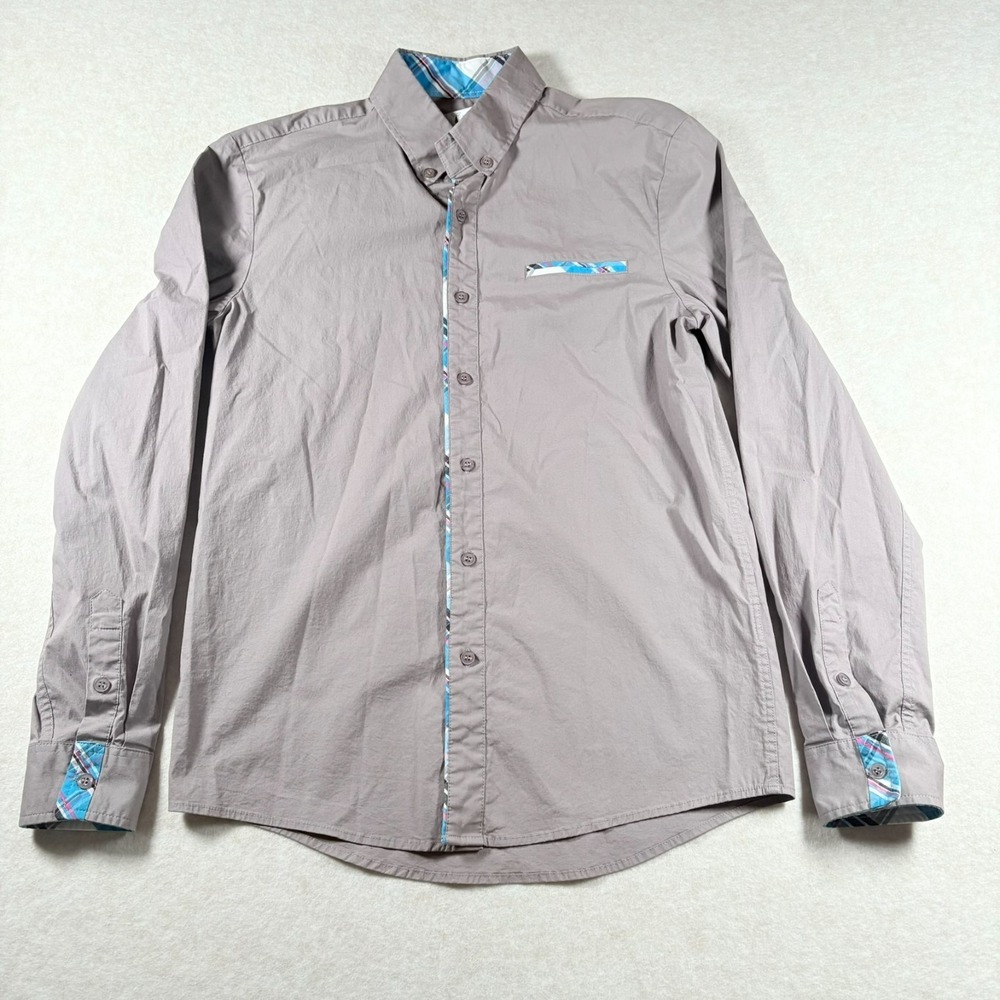 Tomsware Mens Button Down Shirt Large Gray Stretch Casual Dress